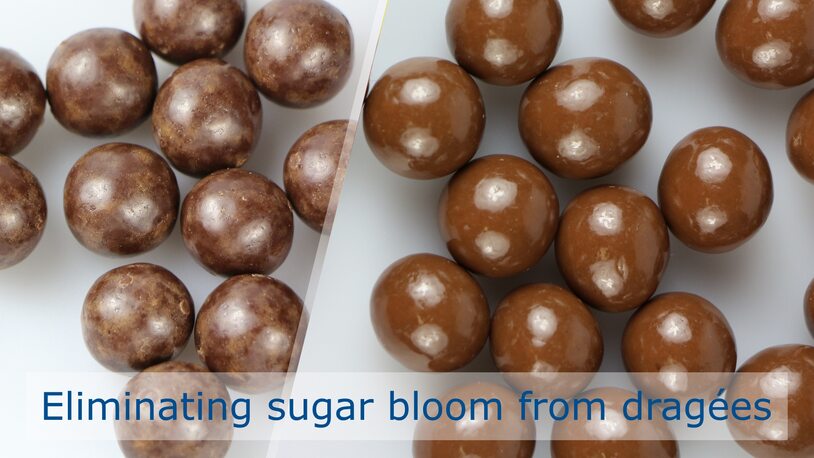 Preventing sugar bloom on chocolate dragées